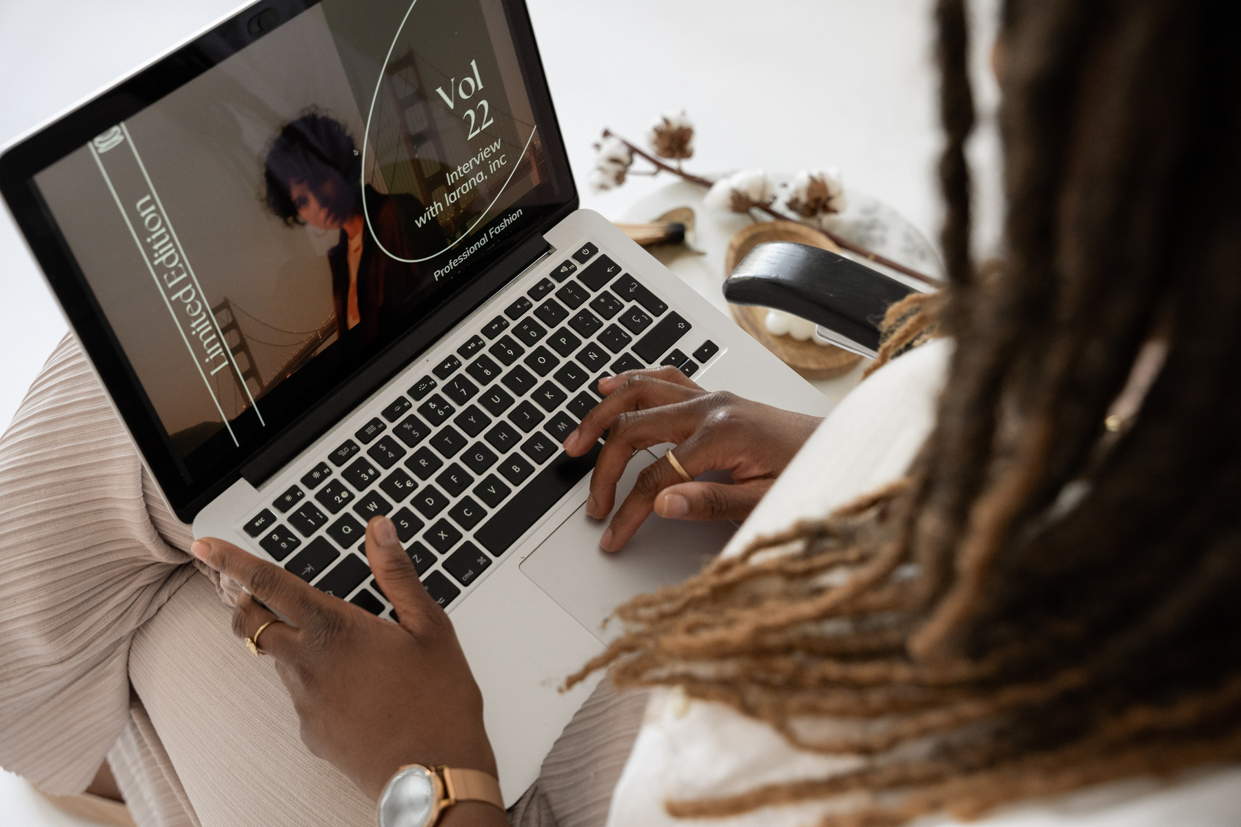 Elegant Office Business Woman Using Laptop for Work